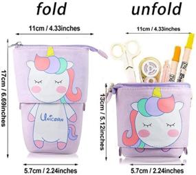 img 3 attached to 🦄 RoiRoiko Stand up Pencil Holder: Telescopic Transformer Pen Case | Cartoon Cute Stationery Pouch with Unicorn Design