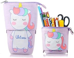 img 4 attached to 🦄 RoiRoiko Stand up Pencil Holder: Telescopic Transformer Pen Case | Cartoon Cute Stationery Pouch with Unicorn Design