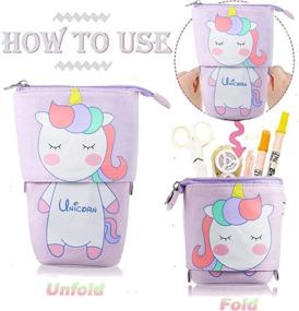 img 2 attached to 🦄 RoiRoiko Stand up Pencil Holder: Telescopic Transformer Pen Case | Cartoon Cute Stationery Pouch with Unicorn Design