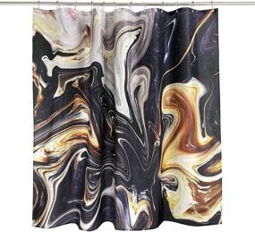 img 3 attached to 🚿 Stylish Marble Ink Texture Shower Curtain Sets: Non-Slip Rugs, Toilet Lid Cover, and Bath Mat Included. Waterproof Abstract Design in Black, White, Gold, Yellow, and Brown. Standard Size 72x72 (Green)