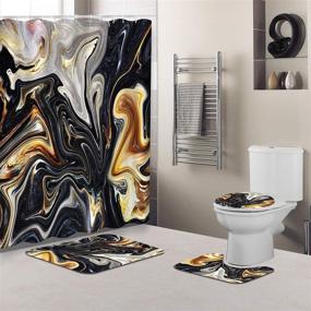 img 4 attached to 🚿 Stylish Marble Ink Texture Shower Curtain Sets: Non-Slip Rugs, Toilet Lid Cover, and Bath Mat Included. Waterproof Abstract Design in Black, White, Gold, Yellow, and Brown. Standard Size 72x72 (Green)