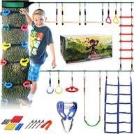 🏞️ largest 60ft backyard ninja warrior obstacle course for kids - tree climbing holds, slider pulley, swing, ladder, net, slackline, wheel, rings, bars & 18 attachments - ultimate ninja course play kit logo