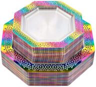 🌈 supernal rainbow plastic plates: 60pcs clear plates with stunning rainbow lace design for party and birthday celebrations logo