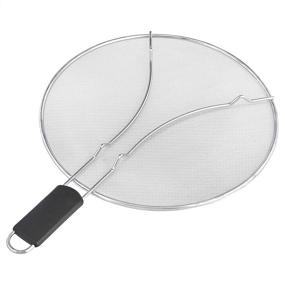 img 3 attached to AmazonCommercial 13 Inch Stainless Steel Fine Mesh Frying Pan Splatter Screen with Plastic Grip Handle: Effective Kitchen Tool for Mess-Free Cooking