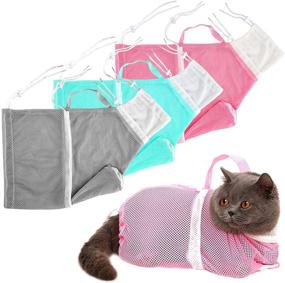img 4 attached to 🐱 Adjustable Cat Shower Net Bag Set - Versatile Cat Grooming Bathing Bag Trio with Drawstrings, Anti-Bite, and Anti-Scratch Features for Safe Cat Restraint during Bathing, Nail Trimming, Pet Examination, and Ear Cleaning.