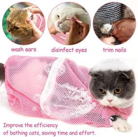 img 1 attached to 🐱 Adjustable Cat Shower Net Bag Set - Versatile Cat Grooming Bathing Bag Trio with Drawstrings, Anti-Bite, and Anti-Scratch Features for Safe Cat Restraint during Bathing, Nail Trimming, Pet Examination, and Ear Cleaning.
