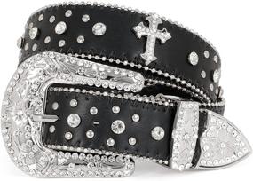 img 4 attached to Rhinestone Studded JASGOOD Western Leather Women's Accessories for Belts