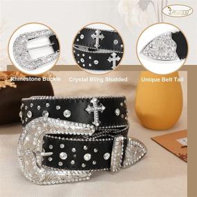 img 3 attached to Rhinestone Studded JASGOOD Western Leather Women's Accessories for Belts