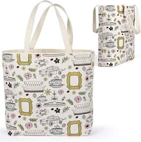 img 4 attached to 🛒 BriTal Friends Grocery Tote Bag: Official Friends TV Show Merchandise with Yellow Frame Peephole Design - Practical and Stylish Kitchen Grocery Cotton Tote Bags in Beige