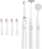 ipx7 waterproof rechargeable sonic electric toothbrush with 6 brushing modes, smart timer, 5 dupont brush heads, 1 face washing brush head, and 1 facial massage brush head included logo