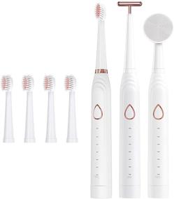 img 4 attached to IPX7 Waterproof Rechargeable Sonic Electric Toothbrush with 6 Brushing Modes, Smart Timer, 5 Dupont Brush Heads, 1 Face Washing Brush Head, and 1 Facial Massage Brush Head Included