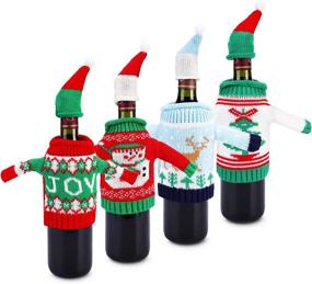 img 4 attached to 🎄 Konsait Ugly Sweater Christmas Party Kit: Festive Knitted Wine Bottle Covers & Toppers - Perfect for Xmas Party Decor, Favors & Table Ornaments (4pack)