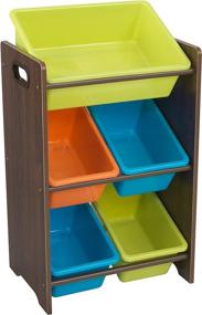 img 2 attached to KidKraft Wooden Toy Storage Unit with 5 Plastic Bins - Brights & Espresso, Perfect Gift for 3+ Year Olds