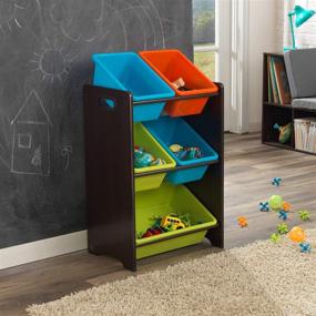 img 1 attached to KidKraft Wooden Toy Storage Unit with 5 Plastic Bins - Brights & Espresso, Perfect Gift for 3+ Year Olds