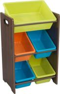 kidkraft wooden toy storage unit with 5 plastic bins - brights & espresso, perfect gift for 3+ year olds logo