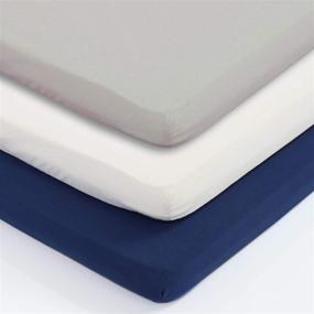 img 4 attached to 👶 AMROSE 3 Pack Heavenly Soft Microfiber Mini Crib Sheets for Baby Girls - Silk Touch Playard Sheet Set, White & Gray & Navy Blue