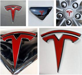 img 4 attached to Enhance Your Tesla Model X with a 14-pc Set of Custom Cut Graphics Logo Decal Wrap in Gloss Red