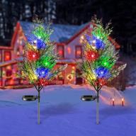 solar christmas outdoor decorations - led solar garden lights ip65 waterproof, yard decoration solar power multi-color flickering pine lights for outdoor space (2pcs) логотип