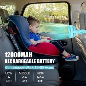 img 3 attached to 🔋 Portable Stroller Fan with 55H Battery Life, 12000mAh Power Bank, Tripod Design - Ideal Battery Operated Fan for Baby Car Seat, Stroller, Bike, Beach, Bedroom, Camping - Personal Mini Handheld/Desk/Clip On Cooling Fans