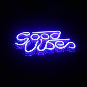 img 1 attached to Blue LED Neon Wall Signs - Good Vibes Neon Sign Lights with USB Decor for Bedroom, Kidroom, Bar, Apartment, Shop - Perfect for Christmas, Valentine's Day, Birthday Party Gift