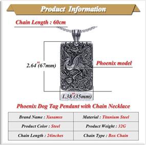 img 3 attached to Stylish Animal Phoenix Dog Tag Pendant Necklace - Durable Titanium Steel - 24 Inches Box Chain