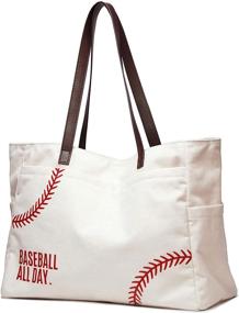 img 4 attached to 👜 X-Large Baseball Tote Bags Women - Oversized White Canvas Utility Travel Handbag with Pockets - Red Embroidery Baseball Prints - Shoulder Handbag for Moms, Fans, Teens, Kids - Perfect Team Gifts (White, XL)