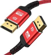 capshi 10ft displayport cable - 4k@60hz, 2k@144hz - gold-plated dp to dp 🔴 cable for gaming monitor, laptop, pc, tv - ultra high speed and nylon braided (red) logo