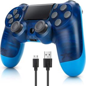 img 4 attached to 🎮 Transparent Blue Wireless Game Controller | Compatible with PS4/Slim/Pro Console | Dual Vibration | 6-axis Gyro Sensor | Audio Function