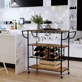 img 3 attached to 🍷 YUSONG Rustic Brown Industrial Bar Cart with Wine Rack, Glass Holder, and Rolling Wheels - Utility Kitchen Serving Trolley with Wood Shelves Storage - Black Metal Frame Mobile Cart