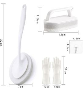 img 3 attached to GTCWINCN Long Handle Bath Cleaning Brush Set with Replaceable Sponge, Mirror and Kitchen Cleaning Brushes, Non-Slip Plastic Handle, Household Gloves, and Hook - White