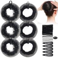 6pcs reusable elastic bun hair nets set for ballerina dancer bank clerk nurse skater hair fixing - black stretch lace hair accessories for women girls (medium) logo