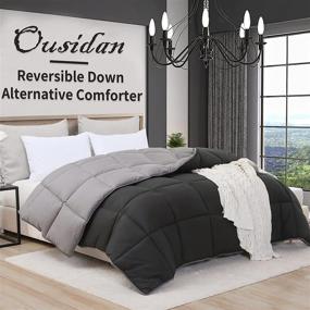 img 3 attached to Ousidan Reversible Comforter Twin Size: Black/Dark Grey Down Alternative Quilt with Corner Tabs, Brushed Microfiber Cover - Machine Washable & 68x90 Inches