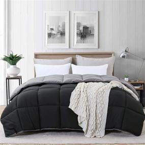 img 4 attached to Ousidan Reversible Comforter Twin Size: Black/Dark Grey Down Alternative Quilt with Corner Tabs, Brushed Microfiber Cover - Machine Washable & 68x90 Inches