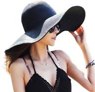 👒 womens large bowknot straw hat - floppy foldable roll up beach cap with upf 50+ sun protection логотип