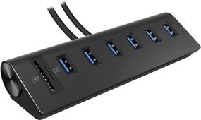 img 4 attached to 🖥️ CATECK USB 3.0 Hub, 6-Port Aluminum Hub with SD/TF Card Slots & 5V/4A High Capacity Power Supply for Mac, Mac Book Air, Mac Pro, Mac Book Pro, Mac Book, Mac Mini, PCs, and Laptops (Black)