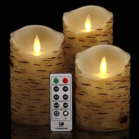 img 3 attached to 🕯️ Набор мерцающих свечей из бересты - батарейные свечи с пультом таймера (4", 5", 6", диаметр 3,25") - свечной столб из настоящего воска