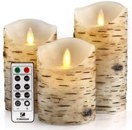 🕯️ flickering candles set of 3 - birch bark battery candles with remote timer (4", 5", 6", 3.25" diameter) - real wax pillar logo