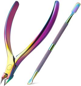 img 4 attached to BEZOX Cuticle Clippers and Pushers Set - Professional Cuticle Nipper and Under Nail Cleaner Kit for Salon or Home Use - Rainbow Stainless Steel Cuticle Tools