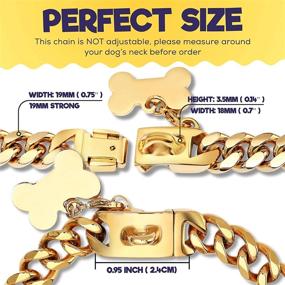 img 2 attached to Premium 18K Gold Plated Dog Collar with Snap Buckle - Extra Thick 20X Coating, 19MM Cuban Link - Chew Resistant Heavy Duty Chain for Medium to Large Dogs