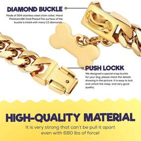 img 3 attached to Premium 18K Gold Plated Dog Collar with Snap Buckle - Extra Thick 20X Coating, 19MM Cuban Link - Chew Resistant Heavy Duty Chain for Medium to Large Dogs