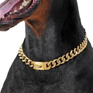 premium 18k gold plated dog collar with snap buckle - extra thick 20x coating, 19mm cuban link - chew resistant heavy duty chain for medium to large dogs logo