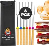 grillyard stainless steel marshmallow sticks – 6 pcs premium bbq roasting sticks for campfires, fire pits, camping – durable smores sticks with wooden handles – practical and easy to use logo