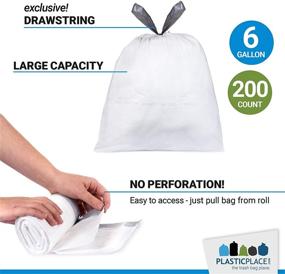 img 1 attached to 🗑️ 6 Gallon Trash Bags │ 0.7 Mil │ White Drawstring Garbage Can Liners │ 17x20 (200 Count) by Plasticplace