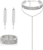 💎 dazzling diamond tassel jewelry set: sparkling rhinestone stretch bracelet, elegant chandelier tassel dangle earrings, and gothic long choker tassel necklace logo