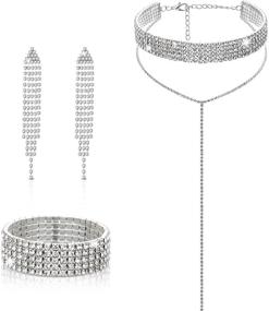 img 4 attached to 💎 Dazzling Diamond Tassel Jewelry Set: Sparkling Rhinestone Stretch Bracelet, Elegant Chandelier Tassel Dangle Earrings, and Gothic Long Choker Tassel Necklace