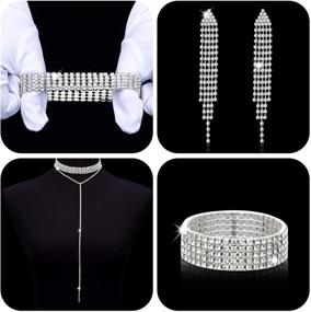 img 2 attached to 💎 Dazzling Diamond Tassel Jewelry Set: Sparkling Rhinestone Stretch Bracelet, Elegant Chandelier Tassel Dangle Earrings, and Gothic Long Choker Tassel Necklace