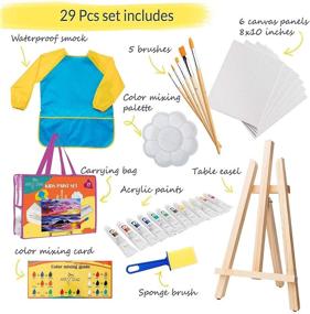 img 1 attached to 🎨 Complete Kids Art Set: Acrylic Paints, Canvas, Easel & More for Boys and Girls! Ideal for Artist Children 3-10 Years