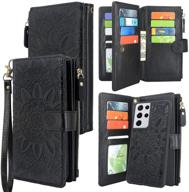 👛 detachable magnetic zippered wallet leather case with cash pocket and 12 card slots for samsung galaxy s21 ultra 5g (6.8 inch) (2021) sm-g998u, floral flower pattern (black) - by harryshell logo