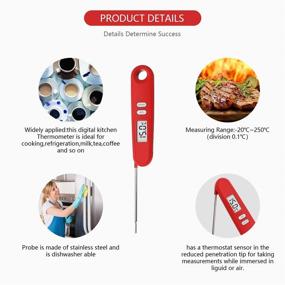 img 1 attached to 🥩 Kitchen Cooking Instant Read Meat Thermometer - Waterproof Food Thermometer with Stainless Steel Probe and Backlight for BBQ, Grilling, and Bakery - Red