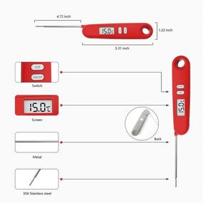 img 3 attached to 🥩 Kitchen Cooking Instant Read Meat Thermometer - Waterproof Food Thermometer with Stainless Steel Probe and Backlight for BBQ, Grilling, and Bakery - Red